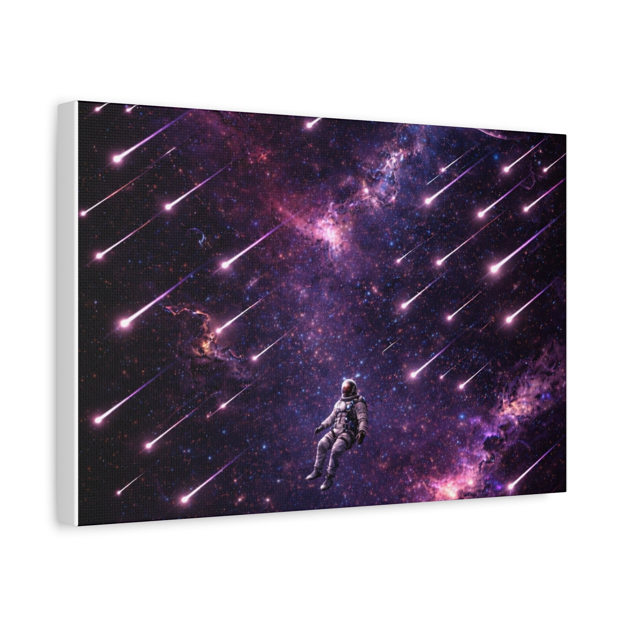 Galactic Meteor Shower Matte Canvas Wall Art — Astronaut Nebula Print (Stretched 1.25")