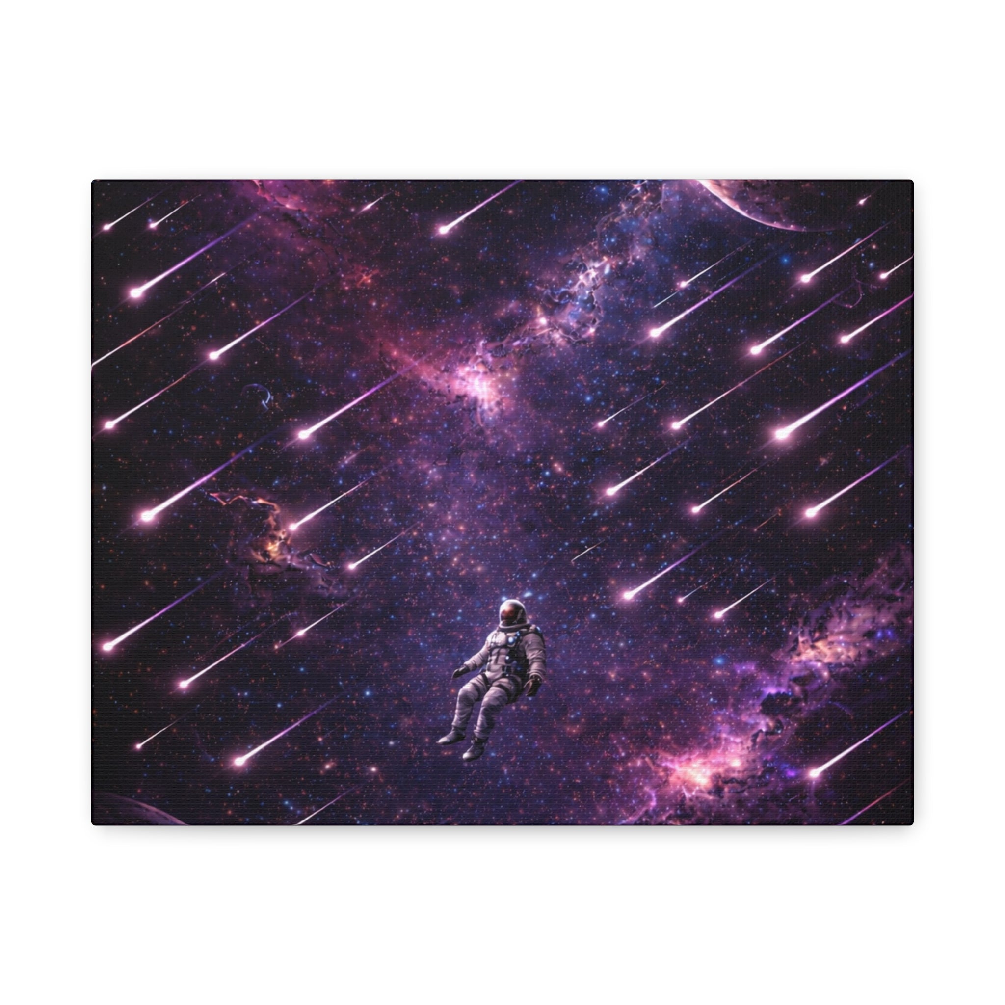 Galactic Meteor Shower Matte Canvas Wall Art — Astronaut Nebula Print (Stretched 1.25")