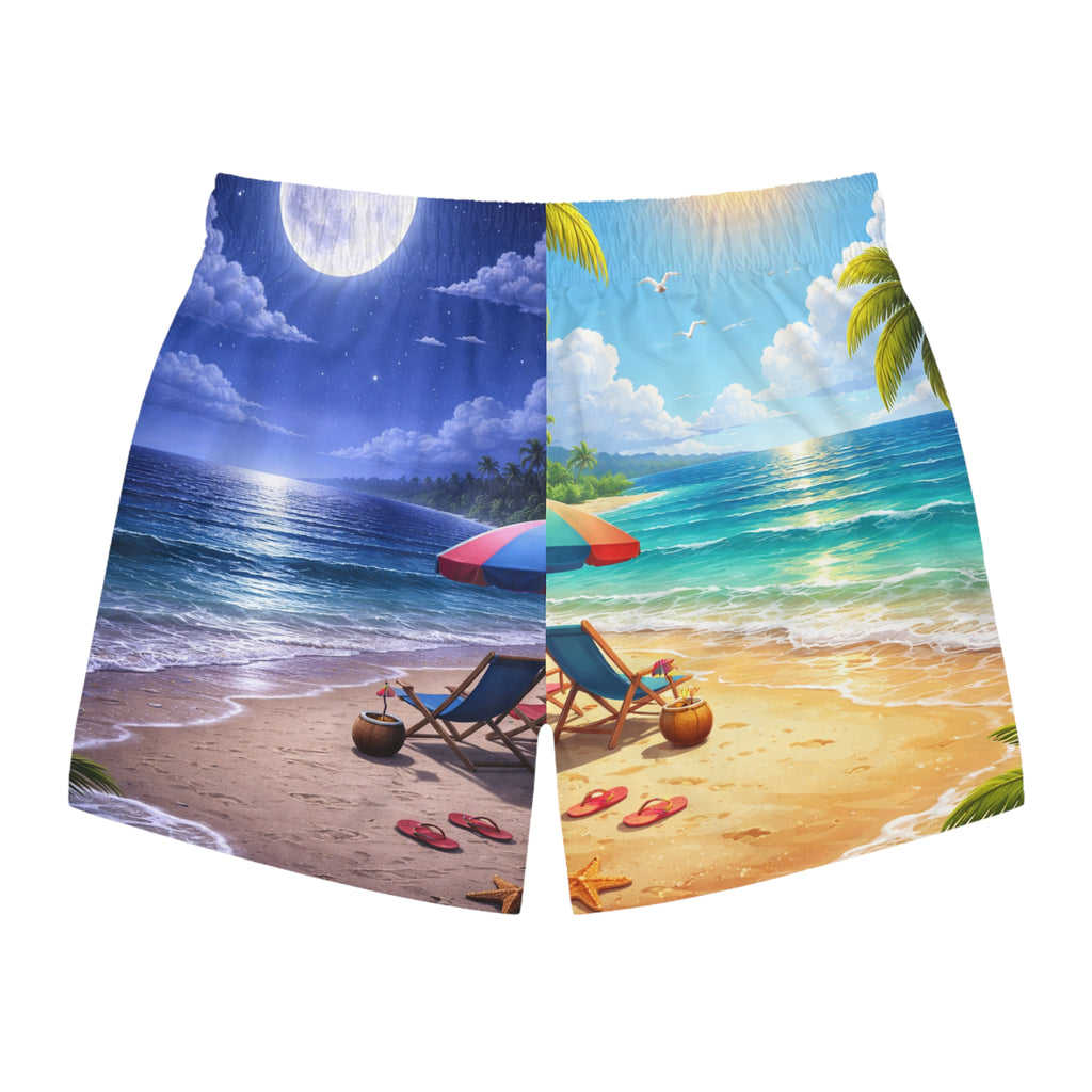 Men's Floral Photo Swim Trunks — Black & White Rose Print